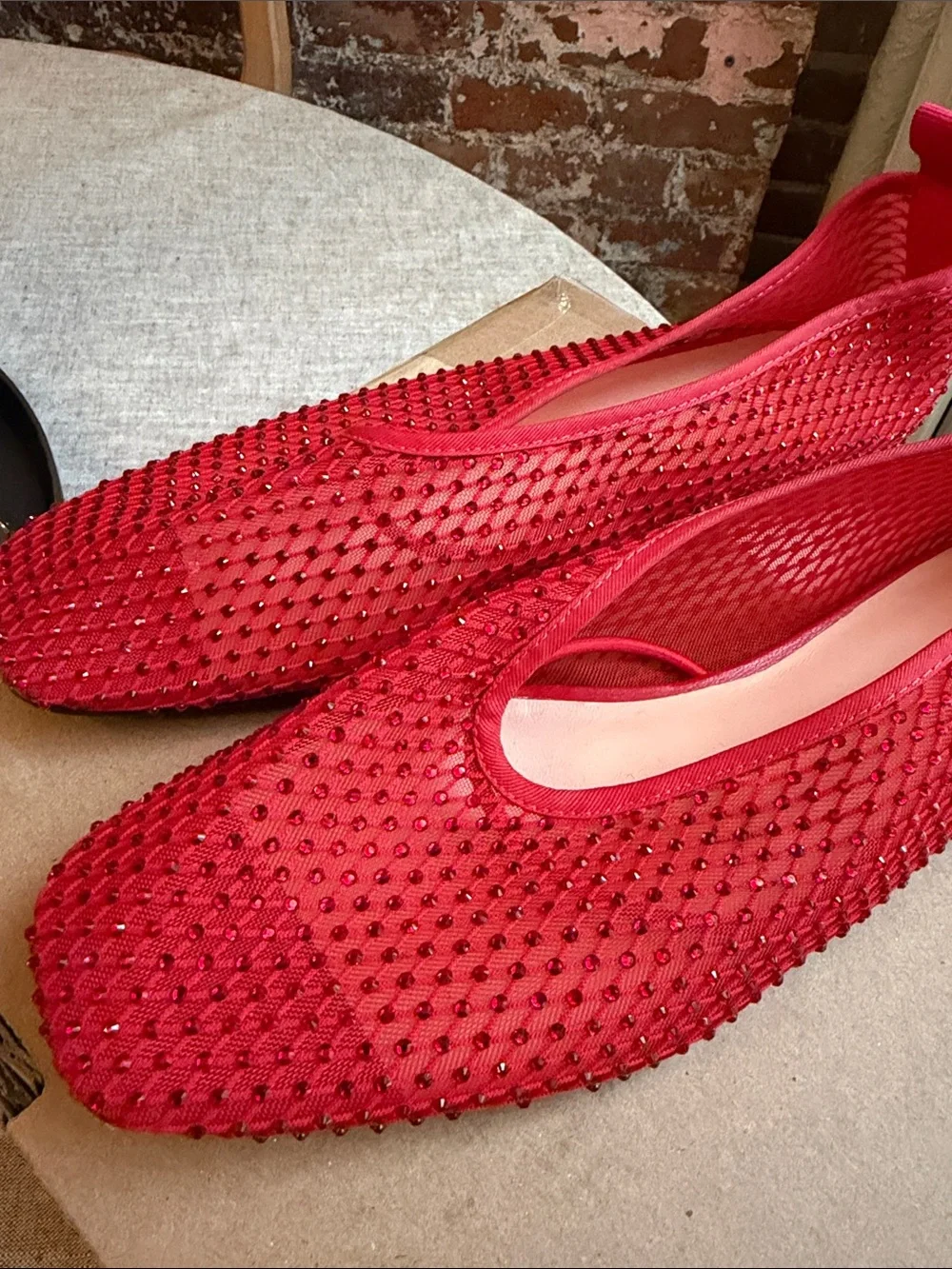 J. Crew Red Embellished Slip-On Flats